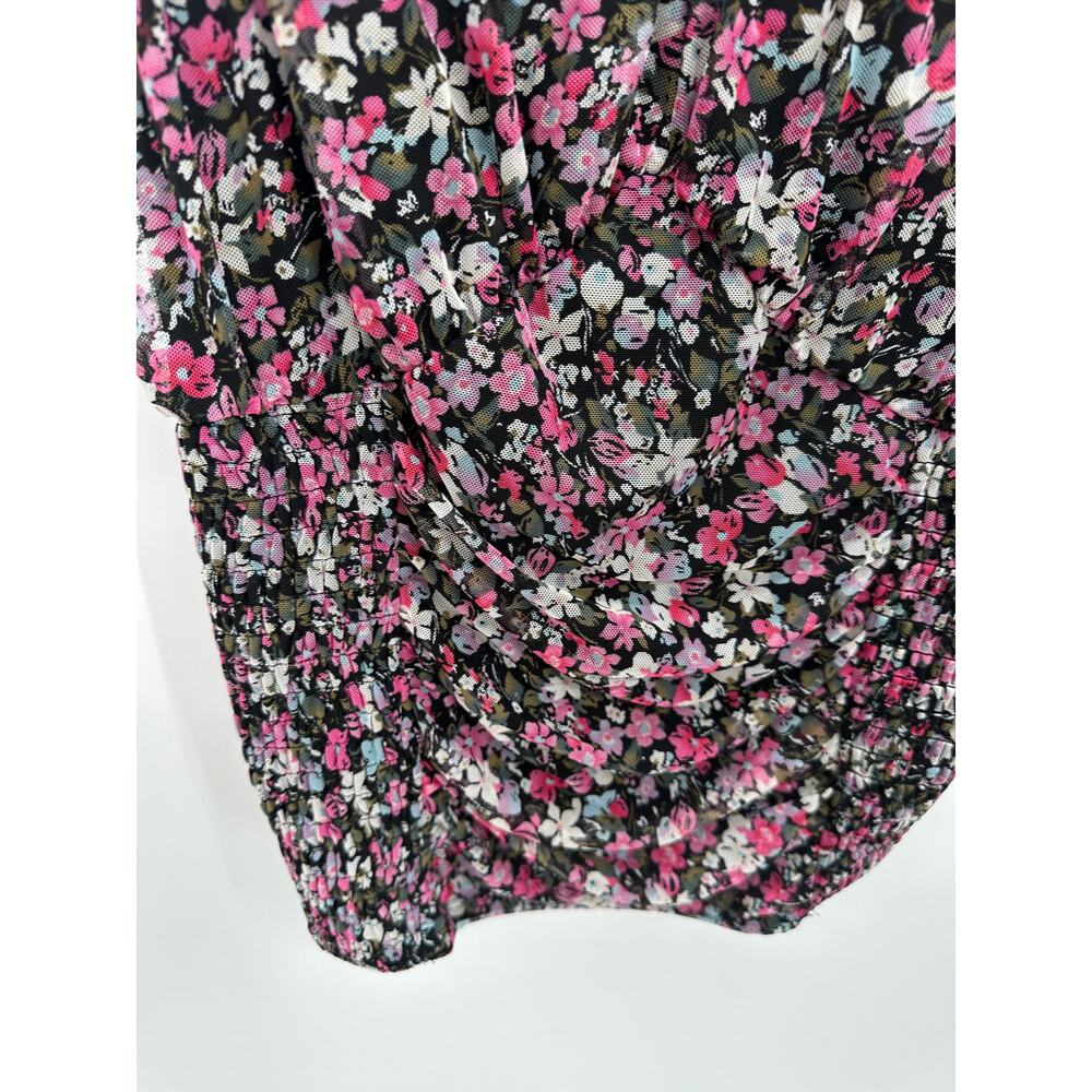 Willow Black Pink Microfloral Ruched Smock Ruffle Sleeve Tank‎ Top Women 2X NWT - Picture 3 of 8